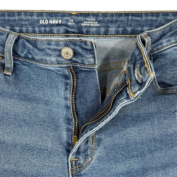 Old Navy SZ 12 SHORT Rockstar Super Skinny Jeans Crop Mid-Rise Distress Stretch - Picture 4 of 10